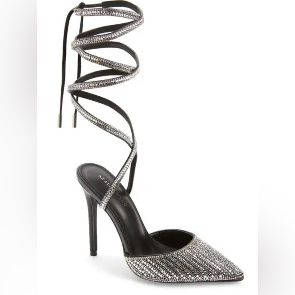 Azalea wang rhinestone ankle leg wrap tie pointy toe pumps size 7.5